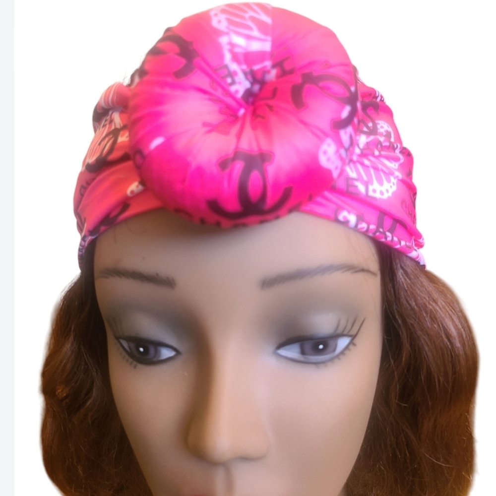 Pink Logo Patterned Hair Turban